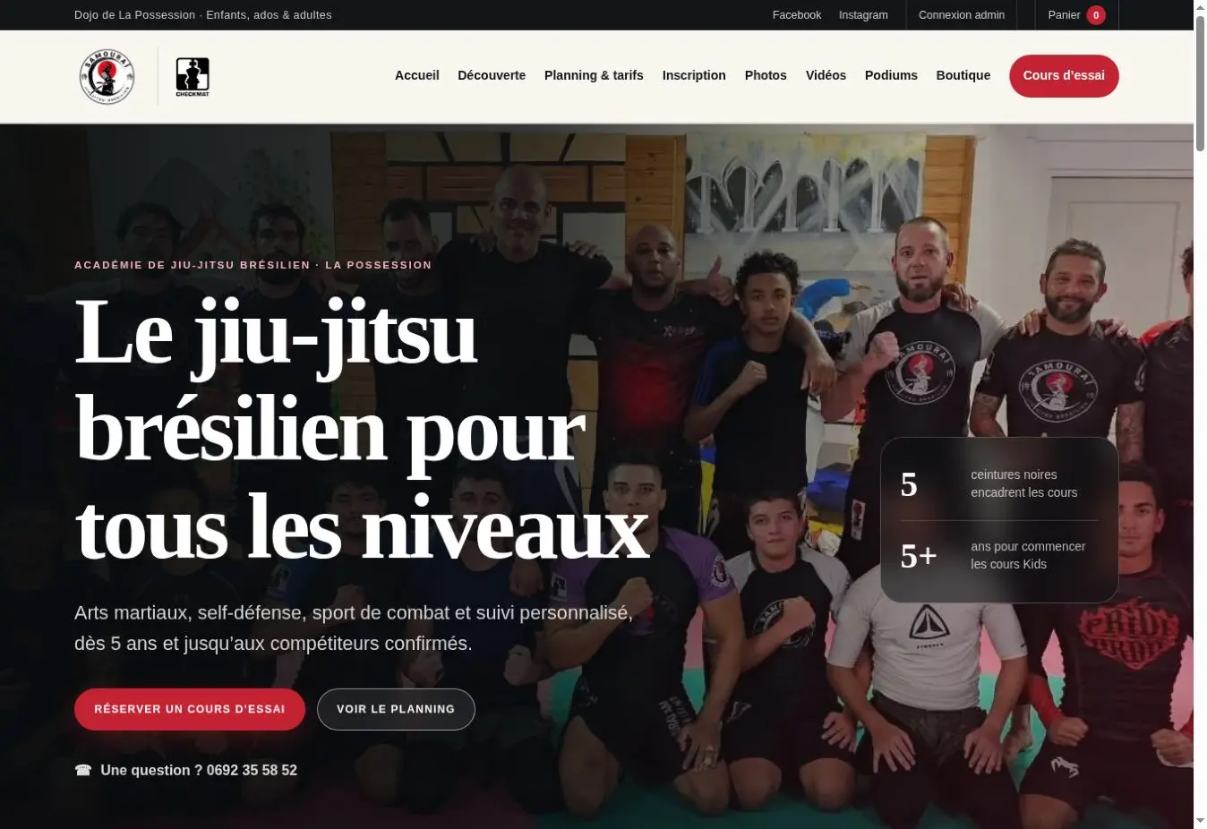 Page d’accueil du site JJB Les Samouraï
