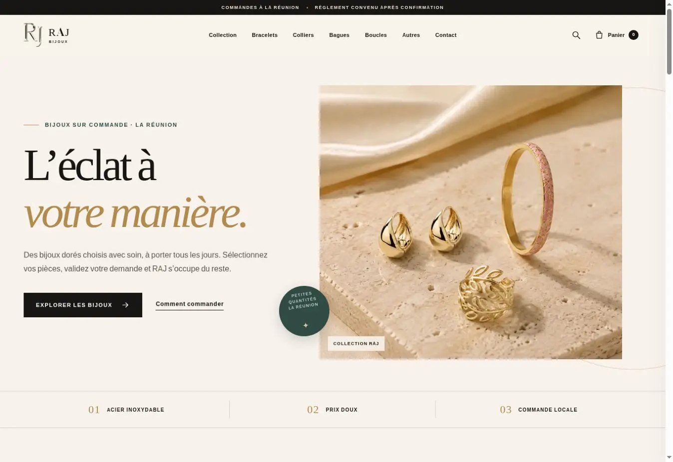 Page d’accueil de la boutique RAJ Bijoux